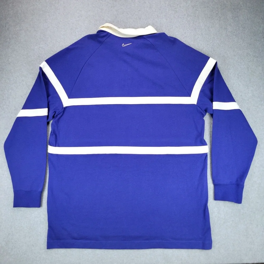 Nike Rugby Polo Mens XL Blue White Swoosh Stripe Long Sleeve CV0169-455